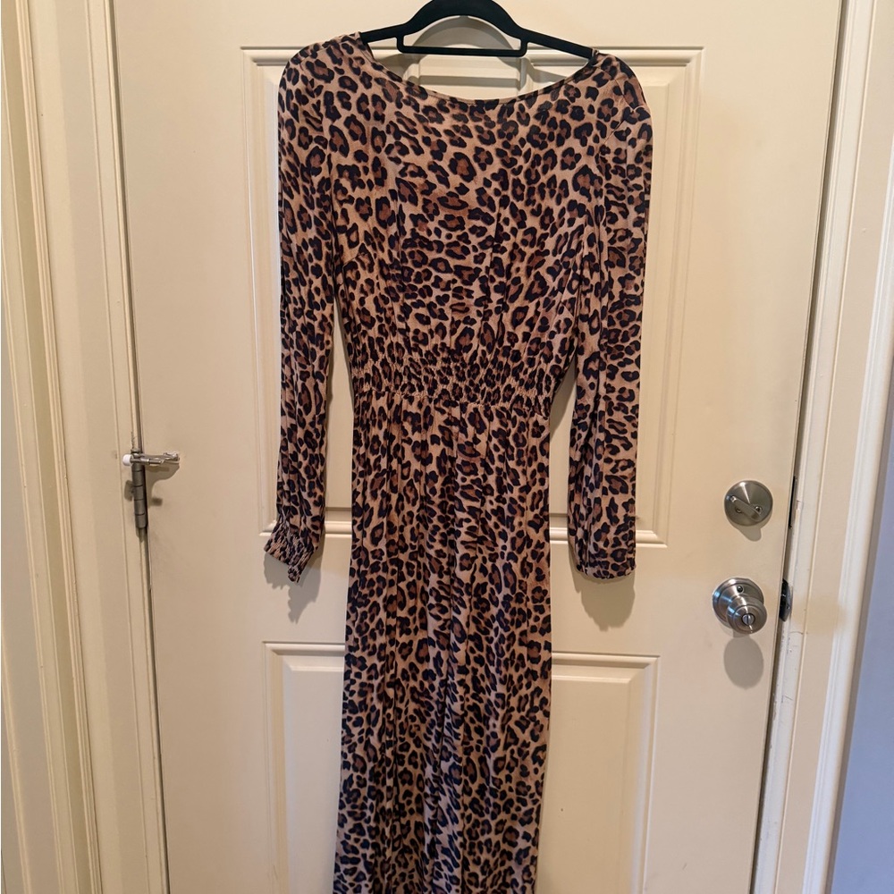 H& M Leopard Print Long Sleeve Women's Dress - Tan / Black